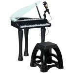 Piano Eletrónico para Crianças com 32 Teclas Microfone banco Luzes 22 Músicas 4 Tons e Volume Ajustável 37x30,5x60,4 cm Preto
