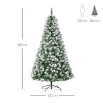 Árvore de Natal Artificial 180cm com 800 Ramos e 61 Pinhas Folhas de PVC com Efeito Neve Base Dobrável Verde