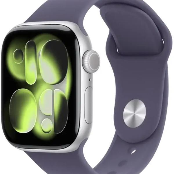 Apple Watch Series 11 GPS + Cellular 42mm Alumínio Prateado c/ Bracelete Desportiva Roxo Névoa M/L