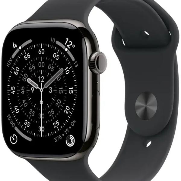 Apple Watch Series 11 GPS + Cellular 42mm Titânio Ardósia c/ Bracelete Desportiva Preta M/L
