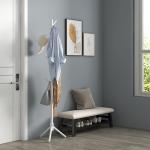 Cabide de Pé de Madeira com 8 Ganchos para Pendurar Roupa e Bolsas para Corredor Entrada 40x40x165 cm Branco