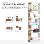 Estante de Armazenamento com 5 Prateleiras Estante Multiuso para Escritório 45x21x170cm Branco e Carvalho