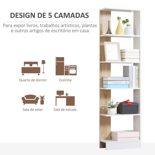 Estante de Armazenamento com 5 Prateleiras Estante Multiuso para Escritório 45x21x170cm Branco e Carvalho