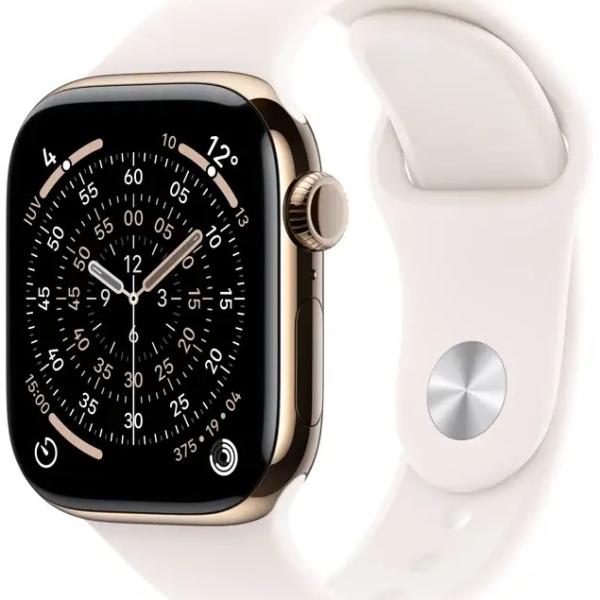 Apple Watch Series 11 GPS + Cellular 46mm Titânio Dourado c/ Bracelete Desportiva Rosa Leve M/L