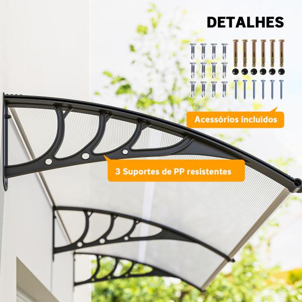 Marquise para Portas e Janelas 195x75cm Marquise com Proteção para Sol e Chuva com Painéis de Policarbonato Transparente