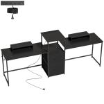 Mesa Gaming Dupla de 244 cm com Estação de Carga Portos USB Suportes para Monitor Gavetas de Tecido Preto