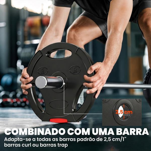 Conjunto de Discos de Pesos de 4 Peças 2x5 kg e 2x2,5 kg com Orifícios de 2,5 cm para Treino Fitness Preto
