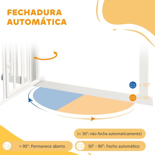 Barreira de Segurança para Cães 74 - 100 cm com Extensão Montagem a Pressão e Duplo Bloqueio para Porta Escada Branco