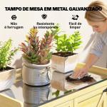 Armário de Jardim em Madeira com Teto de Metal, Prateleiras e Ganchos para Armazenamento de Ferramentas, 71,5x39x95 cm