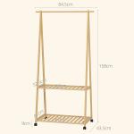 Charriot de Bambu para Roupa Charriot para Roupa com Rodas 2 Prateleiras Abertas e 2 Ganchos 84,5x43,5x158 cm Madeira