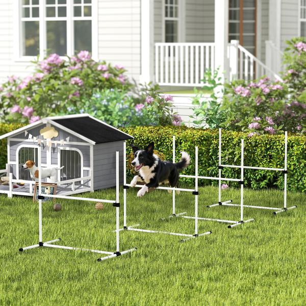 Conjunto de Treinamento de Agilidade para Cães 4 Peças Obstáculos de Salto com Altura Ajustável 99x65x94 cm Azul