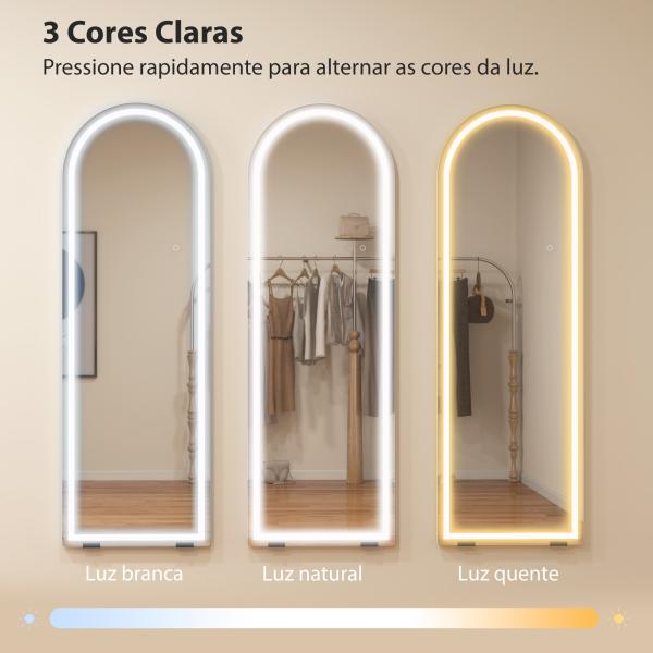 Espelho de Corpo Inteiro com Luzes 150x50 cm Arqueado Sem Moldura 3 Tons de Luz Brilho Ajustável Transparente