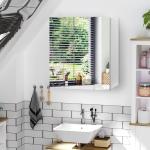 Armário de Casa de Banho com 3 Portas com Espelho Armário de Parede com Prateleiras Internas Ajustáveis 70x15x60 cm Branco