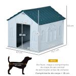 Casa para Cães 65x75,7x63 cm Casa para Cães com Janelas e Teto com Telhas de Imitação para Cães Médios Azul e Branco