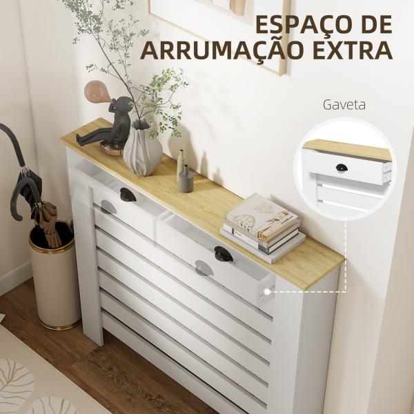 Cobertura para Radiador com Gavetas Cobertura para Radiador de MDF para Sala de Estar Dormitório Corredor 111x19x95,5 cm Branco