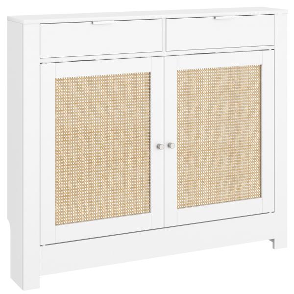 Cobertura para Radiador com Portas Rebatíveis e Vime Proteção Radiador de MDF 111x19x95,5 cm com Compartimento Desenho Boémio Branco