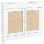 Cobertura para Radiador com Portas Rebatíveis e Vime Proteção Radiador de MDF 111x19x95,5 cm com Compartimento Desenho Boémio Branco