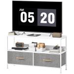Móvel de TV com Prateleira e 2 Gavetas de Tecido Dobráveis para Televisores até 47 Polegadas 98x29x56 cm Branco e Cinza