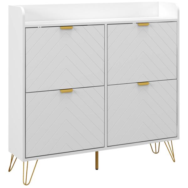Sapateira Estreita com 4 Gavetas Basculantes e Prateleiras Ajustáveis para 16 Pares 106x24x102 cm Branco
