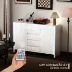 Aparador Sala de Estar com Luzes LED 4 Gavetas Prateleiras Ajustáveis e Controlo Remoto 120x34x80 cm Branco Brilhante