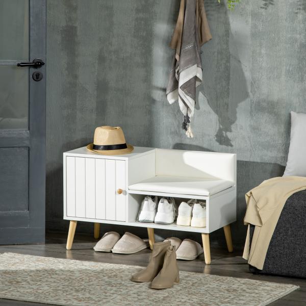Banco Sapateira com Compartimento Aberto e Almofada Acolchoada para 4 Pares de Sapatos 80x33x49cm Branco
