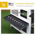 Coelheira de Madeira Exterior Gaiola para Coelhos de 2 Níveis com Teto Asfáltico 2 Cercados de Metal Bandeja Removível 3 Portas e Rampa 157,4x53x93,5 cm Cinza