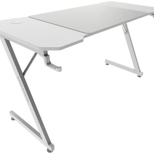 Mesa Ergonómica c/ Tapete XXL/Suportes p/ Headset e Bebidas 140x60cm (Branco) - MARS GAMING