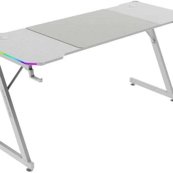 Mesa Ergonómica ARGB c/ Comando/Tapete XXL/Suportes Externos 160x60cm (Branco) - MARS GAMING