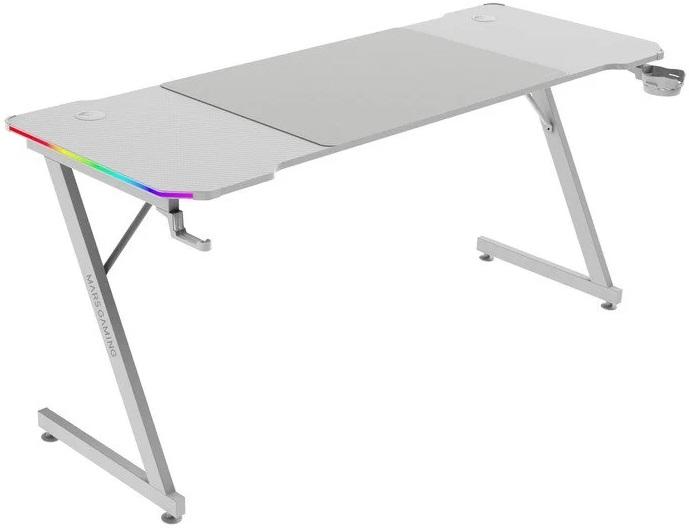 Mesa Ergonómica ARGB c/ Comando/Tapete XXL/Suportes Externos 160x60cm (Branco) - MARS GAMING