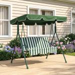 Baloiço de Jardim de 3 Lugares com Almofada Toldo Ajustável e Estrutura de Metal 172x110x153cm Verde e Branco