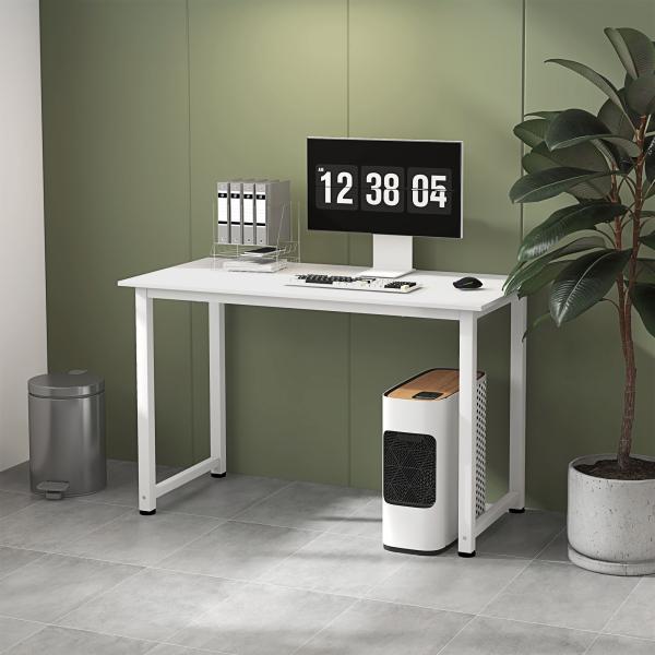 Secretária Moderna Mesa de Estudo com Estrutura de Aço e Pés Ajustáveis Mesa de Computador 120x60x76 cm Branco