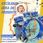 Bateria Infantil com Banco Bateria para Crianças acima de 3 Anos com Pedal e Baqueta Desenho de Estrelas 65x22x57 cm Azul