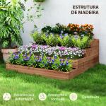 Floreira de Madeira Elevada de 4 Níveis com Desenho em Escada para Cultivos Plantas e Flores 113x113x46 cm Castanho Escuro
