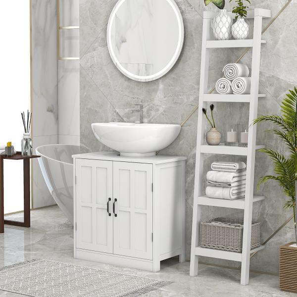 Móvel para Lavatório Pousar Armário para Casa de Banho com 2 Portas e Prateleira Interior Ajustável 60x30x60 cm Branco