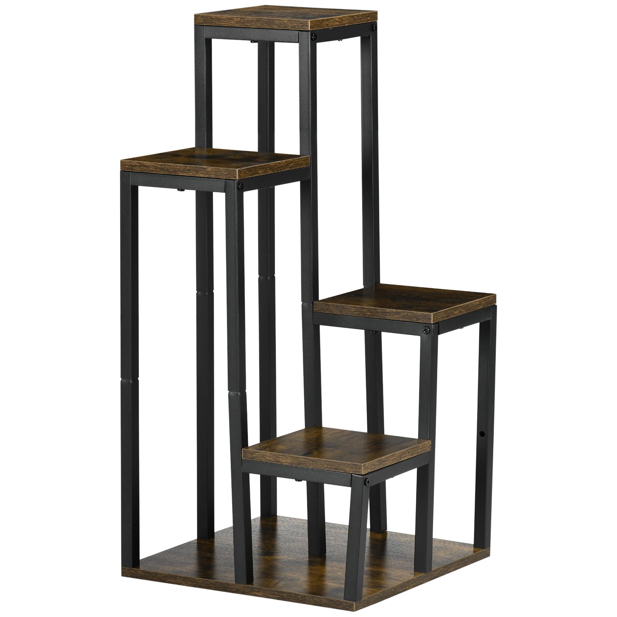 Suporte para Plantas de 4 Níveis com Base, Estante para Vasos para Interior e Exterior, 40x40x81 cm, Castanho