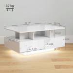 Mesa de Centro Moderna com LED 4 Gavetas Prateleira Aberta e Luzes LED de 16 Cores 90x55x41 cm Branco Brilhante