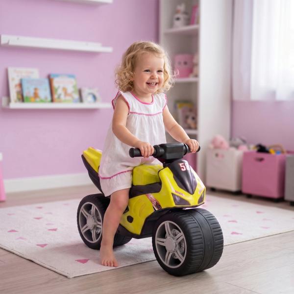 Bicicleta sem Pedais Tipo Mota com Música e Rodas Extra Largas para Crianças 18 - 36 Meses Verde