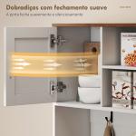 Amário de Cozinha Alto com Suporte para 8 Garrafas 4 Portas 3 Gavetas Prateleiras Abertas100x38x172 cm Branco