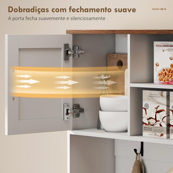 Amário de Cozinha Alto com Suporte para 8 Garrafas 4 Portas 3 Gavetas Prateleiras Abertas100x38x172 cm Branco