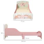 Cama para Crianças de Madeira com Barreira de Proteção e Estampados Carga Máx. 40 kg 143x77x60 cm Rosa