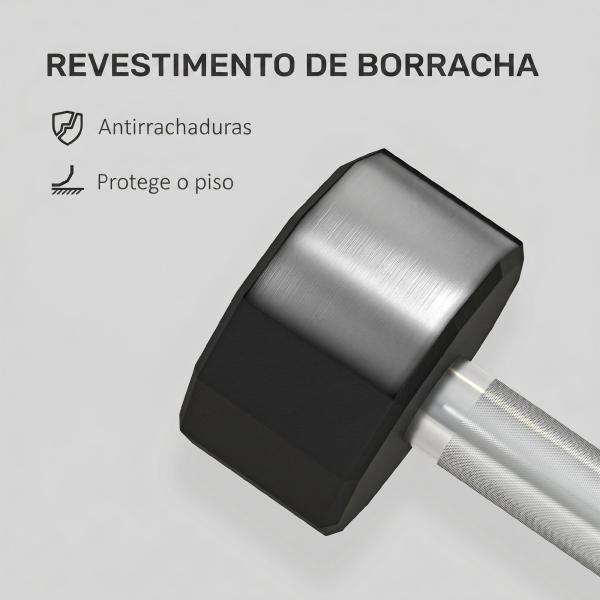 Conjunto de 2 Halteres Dodecagonais 2 x 10 kg em Metal com Revestimento em Borracha para Treino em Casa e Ginásio Preto
