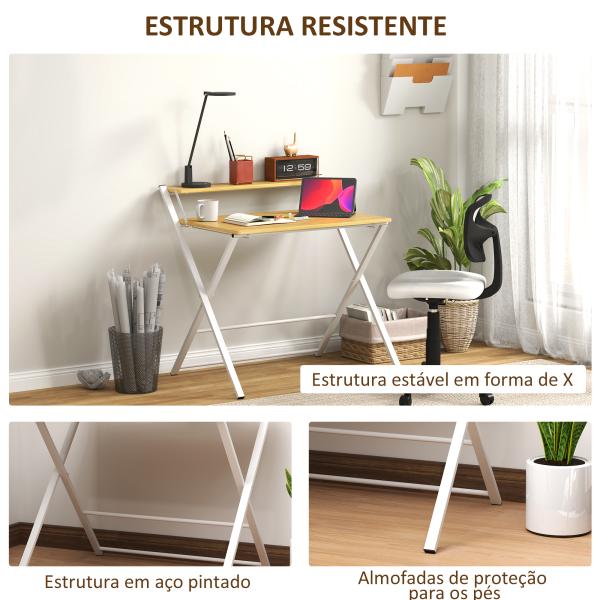 Secretária Dobrável com Prateleira Aberta Secretária Pequena para Escritório Casa 86x66x82 cm Madeira