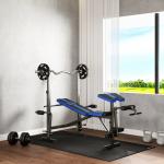 Banco de Musculação com Encosto Ajustável e Suporte para Barras Regulável para Treino em Casa Ginásio 175x139x127 cm Preto e Azul