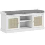 Banco Sapateira com Assento Acolchoado Portas em Vime e Prateleira Aberta para 9 Pares de Sapatos 105x35x47 cm Branco