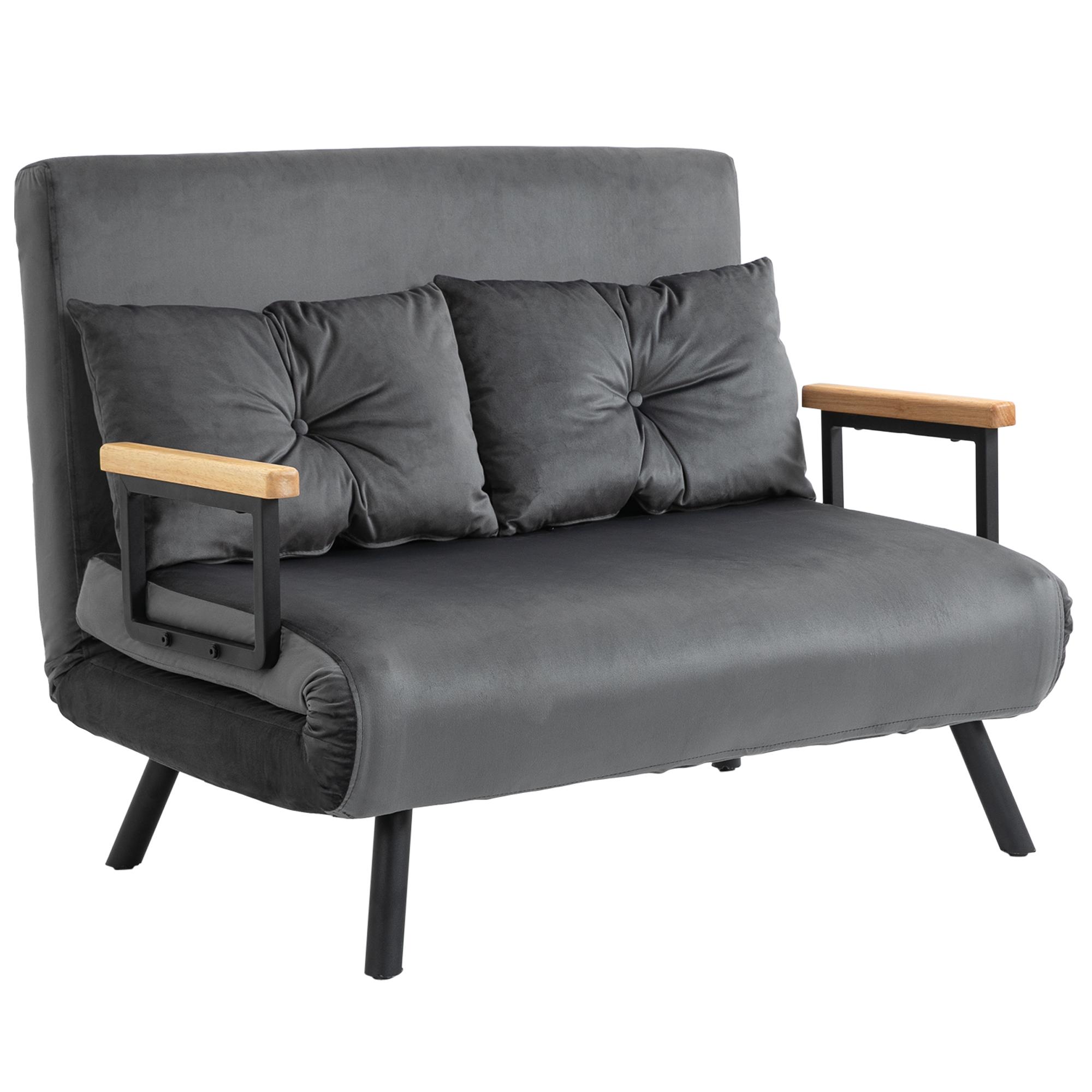 Sofá Cama Sofá Convertível em Cama de 2 Lugares Dobrável com Encosto Ajustável em 5 Níveis e 2 Almofadas 102x73x81 cm Cinza
