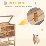 Gaiola de Madeira para Hamster com 5 Plataformas Rampa Dobrável Janela de Acrílico e Prateleira Inferior 60x40x80 cm Madeira Natural