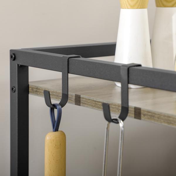 Carrinho Auxiliar com Rodas Carrinho de Armazenamento de 3 Níveis com Bolsa de Tecido 2 Ganchos 66x40x80,5cm Cinza