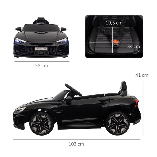 Carro Elétrico AUDI RS E - Tron GT 12V com 2 Motores Faróis LED Buzina Música USB 3 - 5km/h 103x58x41cm Preto