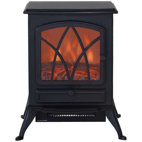 Lareira Elétrica Portátil Lareira Elétrica com Efeito de Chama Realista Potência 1000W/2000W 45x28,5x54cm Preto