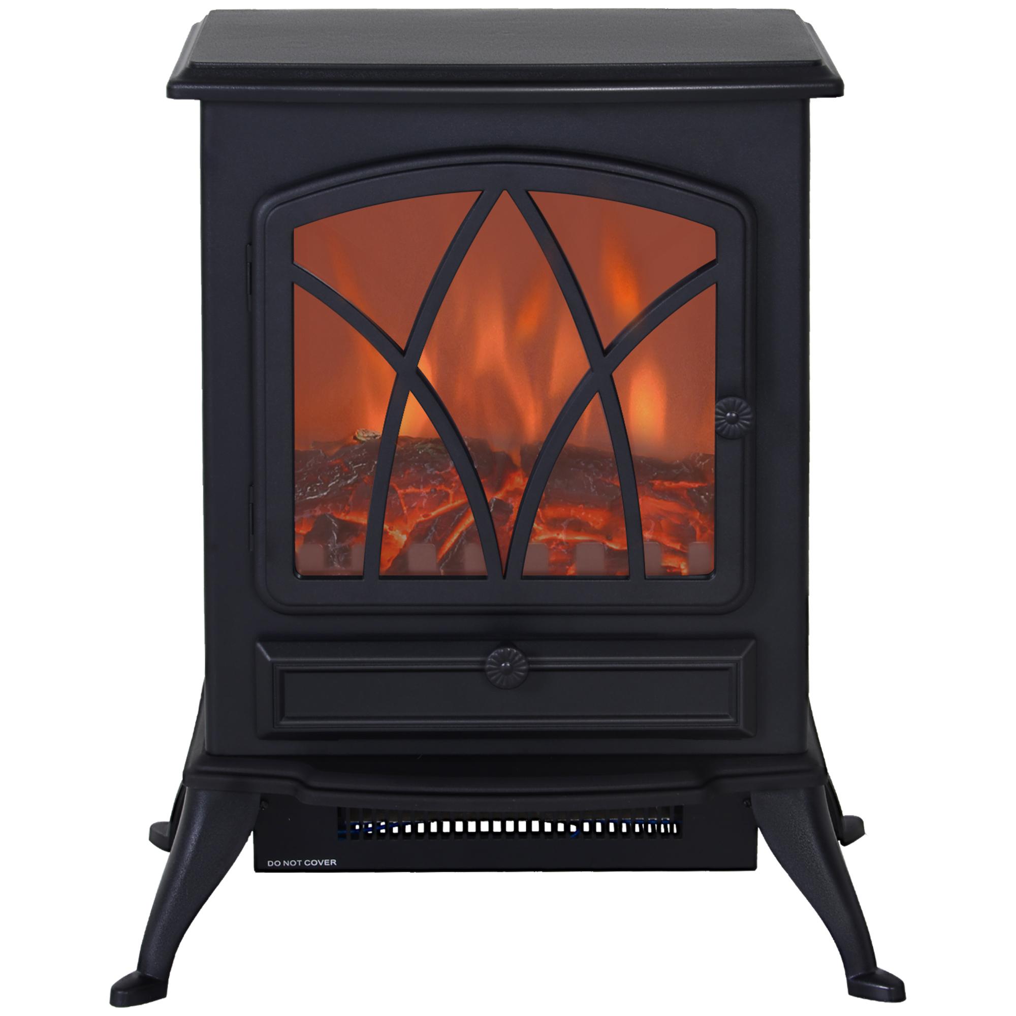 Lareira Elétrica Portátil Lareira Elétrica com Efeito de Chama Realista Potência 1000W/2000W 45x28,5x54cm Preto